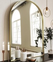 Brightify Arched Mirror, 24 x 36 Inch Gold Arch Mirror, Metal Frame Gold Arched Wall Mirror, Arched Top Bathroom Vanity Mirror for Living Room Bedroom Mantle Entryway Hallways New In Box $299