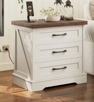 Lark Manor RosaRio 23.6&rdquo;Wx17.7&rdquo;D Rustic Couch End Table With 3 Ample Drawers, Farmhouse Nightstand With 4 Solid Wood Legs, Vintage Bed Side Table With Durable Structure New In Box $299
