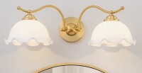 FOSHANTANGNIANG 22.44 in. 2-Light Gold Bathroom Vanity Light with Scalloped Flower Glass Shades, French Vintage Wall Sconce Hardwired Fixture for Mirror Bedroom Hallway, ETL Listed New In Box $299