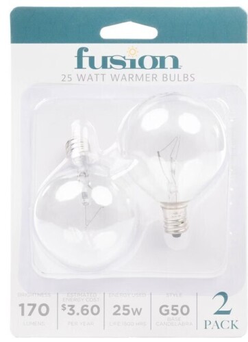 Fusion 2pk 25W Light Bulbs for Wax Warmers New in Box