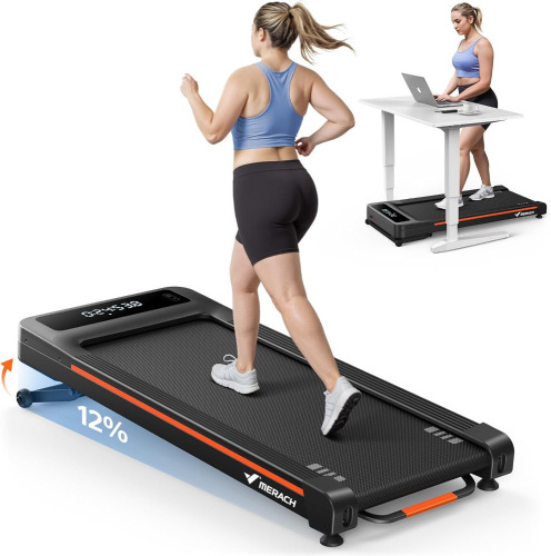 MERACH (MR-T25) Walking Pad/Treadmill, 12% Auto Incline, 400lbs Capacity, 3.5HP Super Quiet Brushless, 16.5"x41.3" Spacious Running Belt, Under Desk Treadmill with Remote & LED, Black, On Working $599