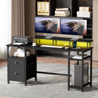 17 Stories Computer Desk With Led Lights And Power Outlets, Gaming Desk With Monitor Stand, Home Office Writing Desk With Storage $599