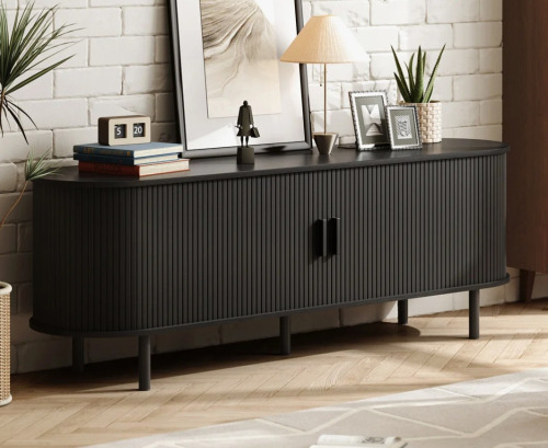 Ebern Designs Jalonda Modern Wood TV Stand with Storage and Shelves New in Box $499