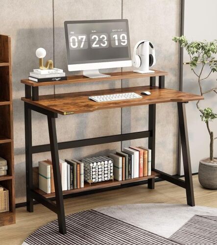 Tribesigns Computer Desk-32 Inch Home Office Desk with Storage Shelf, Laptop Gaming Desk with Monitor Stand, Modern Simple Style Laptop Desk in Brown New in Box $299