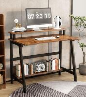 Tribesigns Computer Desk-32 Inch Home Office Desk with Storage Shelf, Laptop Gaming Desk with Monitor Stand, Modern Simple Style Laptop Desk in Brown New in Box $299