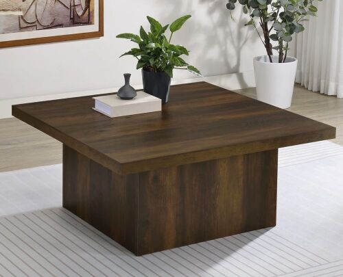 Wade Logan Gabriel Square Pedestal Coffee Table, Dark Pine, New in Box $299