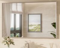 Keonjinn Bathroom Mirror 48-in W x 30-in H Rectangle Brushed Nickel Framed Wall Mirror, New Shelf Pull $299