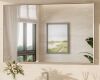 Keonjinn Bathroom Mirror 48-in W x 30-in H Rectangle Brushed Nickel Framed Wall Mirror, New Shelf Pull $299