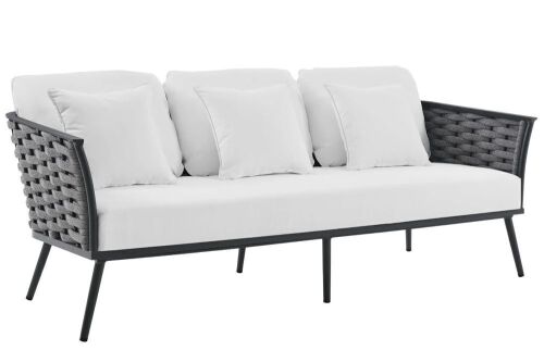 MODWAY Stance Aluminum Outdoor Sofa in Gray with White Cushions New in Box $1299