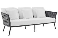 MODWAY Stance Aluminum Outdoor Sofa in Gray with White Cushions New in Box $1299