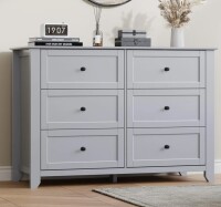 Ebern Designs 6 Drawer Dresser with Metal Knobs, 47.2" Wide Wooden Double Storage Chest for Bedroom Entryway Hallway New In Box $399