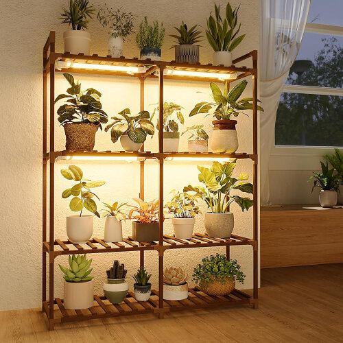 Arlmont & Co. 4-Tier Wood Plant Stand with Grow Lights for Indoor/Outdoor Use New In Box $99