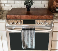 Brandt Works LLC Red Brown Wooden Stove Top Cover &ndash; Farmhouse Noodle Board Burner Cover, Rustic Hardwood Kitchen D&eacute;cor & Countertop Space Saver, Handmade 30" x 22" &ndash; Brandt Works USA New In Box $399