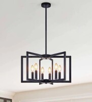 17 Stories 6-Light 21.7'' Square / Rectangle Candle-Style Geometric Chandelier Black for Dining Room, Kitchen or Hallway New Open Box $399
