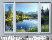 IDEA4WALL 24" x 36" Window Scenery "Window View Springtime Blooming Flower Lake Forest Nature Pictures Scenic Landscape" New In Box $199