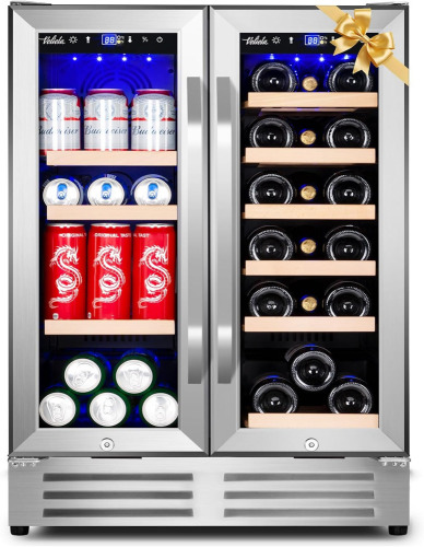 Velieta Wine and Beverage Refrigerator, 24 Inch Dual Zone Fridge with Glass Door, Built-In Cooler with Powerful and Quite Cool System/18 Bottles and 88 Cans Capacity Bverage Cooler On Working $699