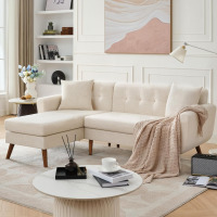 Tbfit 80" W L Shaped Couch Sofa, Mid Century Modern Sectional Couches for Living Room, 3 Seat Couch with Wide Chaise Lounge Two Pillows,Button Tufted Upholstered Sectional Sofa for Bedroom, Beige Similar to Picture $1199
