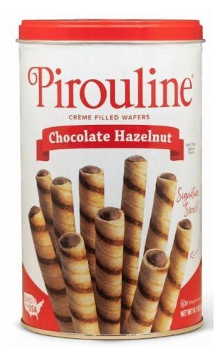 DEBEUK PIROULINE CHOCOLATE HAZELNUT ROLLED WAFERS 14 OZ TIN New Best by 6/2027