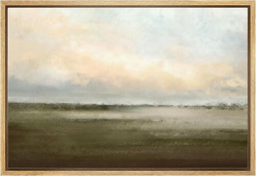 wall26 24" x 60" Framed Canvas Print Wall Art Watercolor Dusk Sky Over Green Field Nature Wilderness Illustrations Modern Rustic Relax/Calm Cool for Living Room, Bedroom, Office - Natural New In Box $299