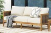 Christopher Knight Home Crowne Outdoor 76.5" Acacia Wood and Wicker 3 Seater Sofa with Cushions, Teak/Beige New $1399