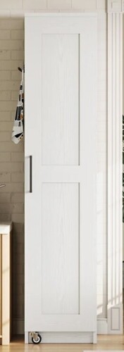 Ebern Designs Narrow Kitchen Pantry Cabinet with 12 Storage Shelves, 72" Single Door Slim Storage Floor Cabinet with 6 Adjustable Shelves, Door Rack & Lockable Wheels in White New in Box $399