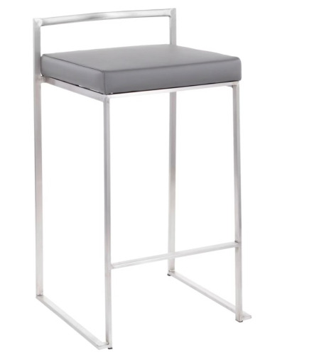 LumiSource 31" Fuji Contemporary Stackable Barstool Gray: Bamboo Seat, Steel Legs New In Box $399