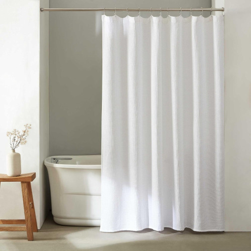 Calvin Klein - Fabric Shower Curtain, Luxury Cotton Blend Bathroom Decor with 12 Button Holes (Waffle Solid White, 70" x 72") New $89