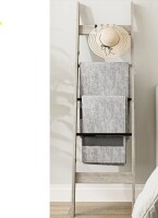 Gracie Oaks Blanket Ladder for Living Room, Decorative Quilt Rack with 4 Removable Hooks, 5-Tier Farmhouse Ladder Holder Shelf Organizer for Bedroom, Greige New In Box $99