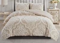 Madison Park King Size Viola Tufted Cotton Chenille Damask 3 Piece Comforter Set $299