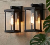 17 Stories Olar Classic Outdoor Wall Sconce Light Metal Frame and Glass Shade Warterproof (Set of 2) New In Box $199