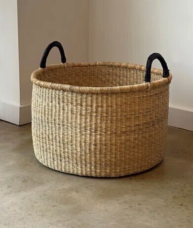 Mbare Handwoven Hamper with Leather Handles New In Box $199