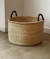 Mbare Handwoven Hamper with Leather Handles New In Box $199
