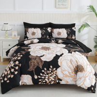 Luxudecor Floral King Comforter Set 7 Pieces Bed in a Bag, White Flower Print on Black Bedding Set, Soft Reversible Comforter with Sheet Set New in Box $299