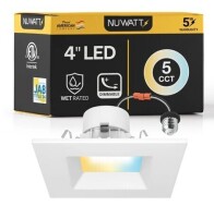 NUWATT 4" Inch Square Recessed Lighting Retrofit Can Lights - Wet Rated - 5CCT 2700K-5000K - 750LM New In Box $79
