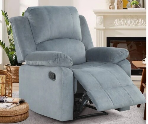 Latitude Run Nikodemos 34.8" Wide Contemporary Breathable Skin Friendly Microfiber Fabric Soft Padded Manual Recliner Chair in Gray New in Box $699