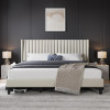 LAtitude Run King Bed Frame with Headboard,Ivory Channel-Tufted Platform | Sturdy wood frame with upholstered linen blend fabric provides silent support, easy assembly, and 6" under-bed storage. New in Box $599