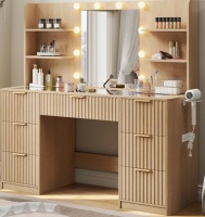 Willa Arlo Interiors 47.2" W Modern Large Vanity Desk With 7 Drawers, 4 Shelves, Led Lighted Mirror & Power Outlets New in Box $499