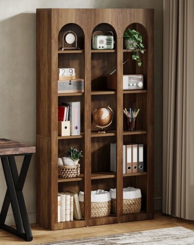 Millwood Pines 5-Tier 39.37" W X 70.87" H Modern Brown Wood Farmhouse Home Office Tall Bookshelf Bookcase Open Large Storage New in Box $399