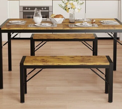 Ebern Design Ezzah Rectangular Dining Set with Bench New in Box $499