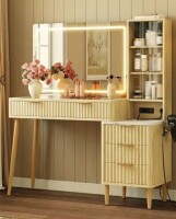 Garvee Fluted Makeup Vanity Desk with 36" Lighted Mirror, Charging Station, 5 Drawers, Oak in Box $599