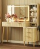 Garvee Fluted Makeup Vanity Desk with 36" Lighted Mirror, Charging Station, 5 Drawers, Oak in Box $599