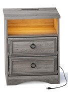 LGHM Nightstand with Charger Station Strip Lights, Large Night Stand with 2 Drawers,17.7" W Accent Bed Side Table and End Table with Large Open Compartment New Shelf Pull $299