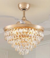 House of Hamptons Retractable Crystal Ceiling Fan With Led Lights & Remote Control New in Box $399
