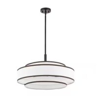 MLiAN 24 in. 5-Light Bronze Double Shaded Drum Chandelier with White Fabric Shade New In Box $399