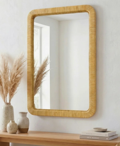 Bay Isle Home&trade; Nirvelli Natural Rattan Accent Wall Mirror with D-Ring Hangers, 39" H x 26" W New In Box $299