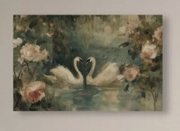 House of Hampton&reg; 20" x 30" Heart of Two Swans Canvas Print Vintage Wall Decor by Art Remedy, Gallery Wrapped, New In Box $299