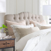 Rosevera Givanna Adjustable Height Headboard with Linen Upholstery and Button Tufting for Bedroom, Queen, Beige Linen New In Box $399
