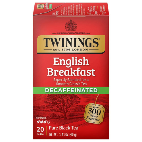 Twinings Decaffeinated English Breakfast Black Tea Bags, 20 CT | A Classic, Robust & Smooth, Full Flavour Without the Caffeine, 20 Foil Lined Individually Wrapped Bags, Enjoy Hot or Iced / Tazo Organic Chai Black Tea - 16ct: Gluten-Free, Non-GMO / Assorte
