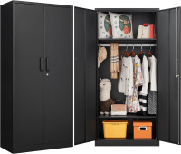 Sisesol Metal Wardrobe Cabinet with Hanging Rod & Lock,Black Armoire Wardrobe Closet,Metal Clothing Storage Cabinet with Adjustable Shelves and Doors,72" Amroire Storage Cabinets for Home,Living/Laundry Room $299