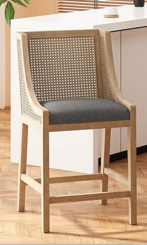 ModernLuxe Assembly Required Deville French Country Fabric Upholstered Wood and Cane 25.5 inch Counter Stool New in Box $499